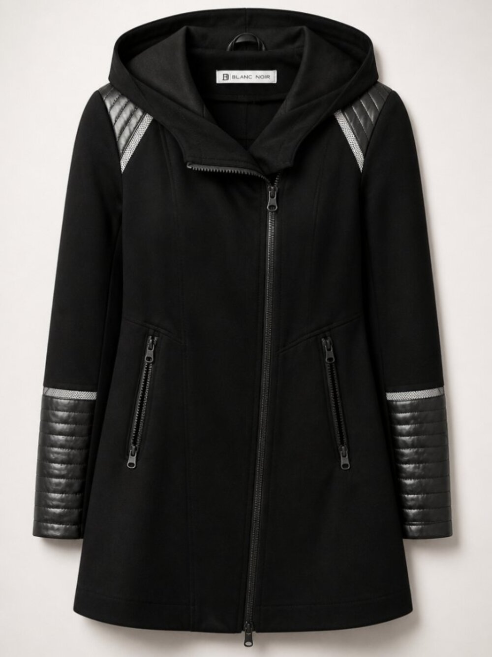 blanc noir Black Hooded Asymmetric Zip Trench Coat - S
